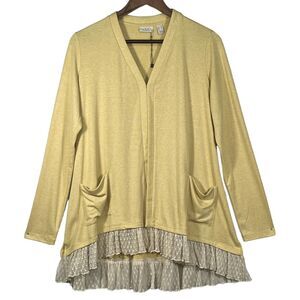 LOGO Lori Goldstein Topper‎ Cardigan Sweater Women Size XS Yellow Hi-Lo Hem